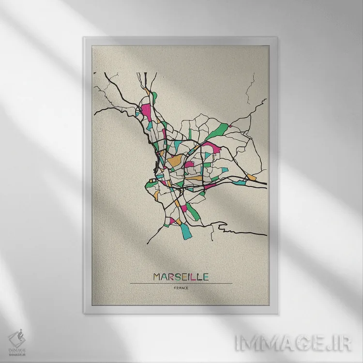 تابلو نقشهٔ مارسی، فرانسه اثر آیشه دنیز آکِرمان - نمای قابدار سفید