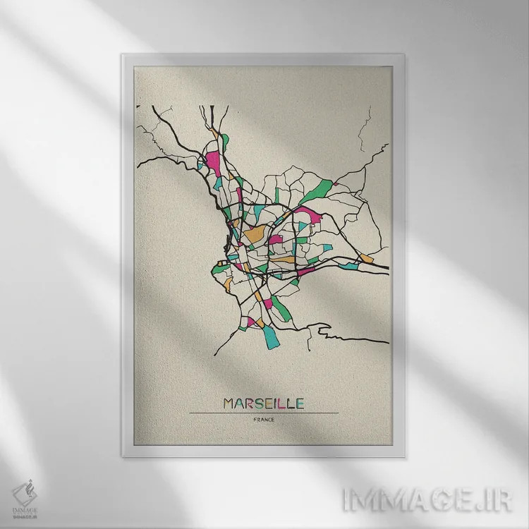 تابلو نقشهٔ مارسی، فرانسه اثر آیشه دنیز آکِرمان - نمای قابدار سفید