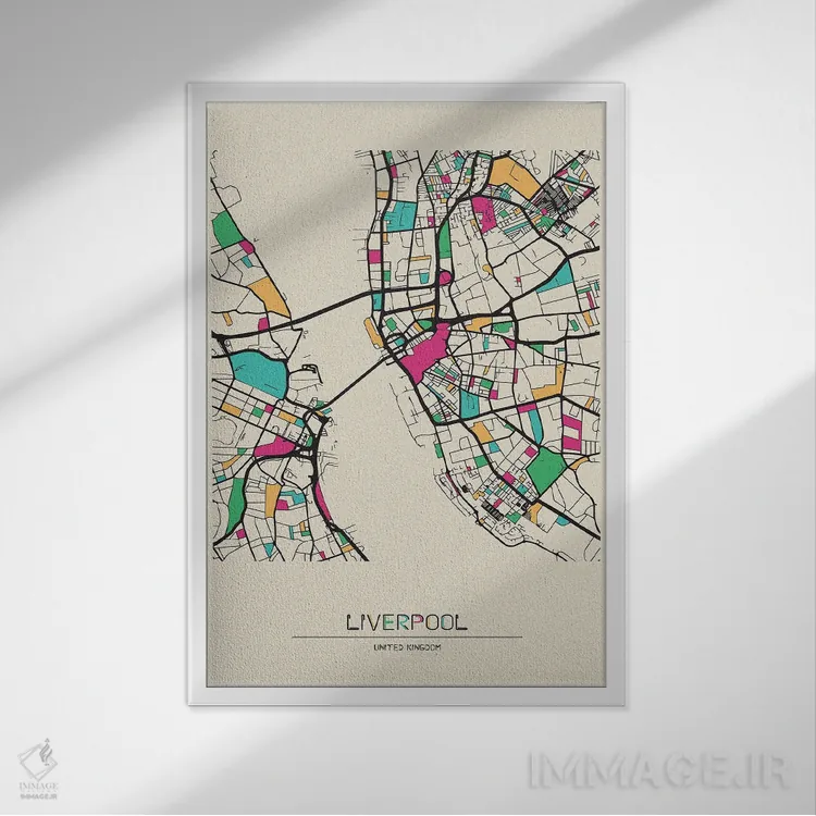 تابلو نقشهٔ لیورپول، انگلستان اثر آیشه دنیز آکِرمان - نمای قابدار سفید