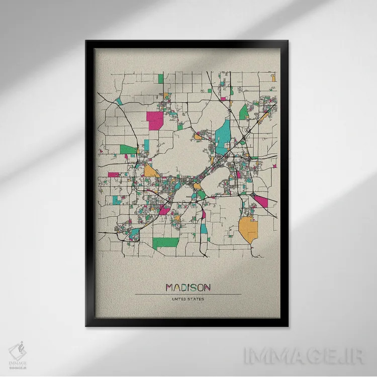 تابلو نقشهٔ مدیسون، ویسکانسین اثر آیشه دنیز آکِرمان - نمای قابدار مشکی