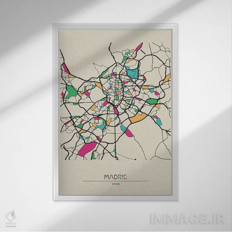 تابلو نقشهٔ مادرید، اسپانیا اثر آیشه دنیز آکِرمان - نمای قابدار سفید