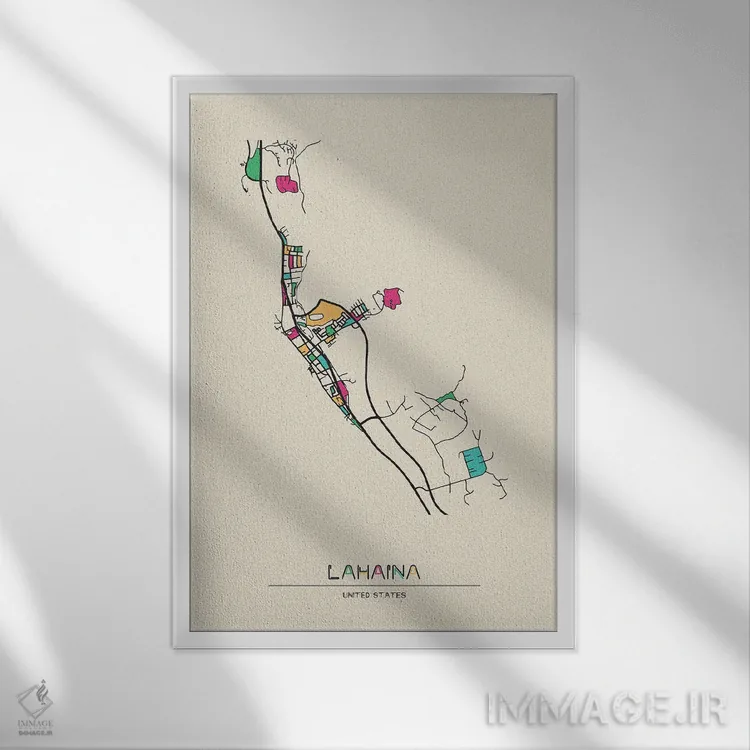 تابلو نقشهٔ لاهاینا، هاوایی اثر آیشه دنیز آکِرمان - نمای قابدار سفید