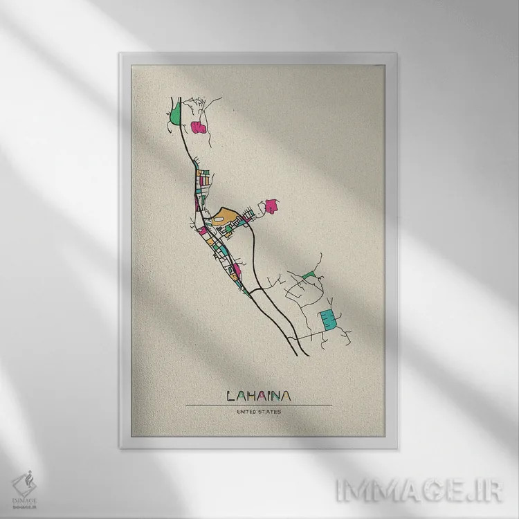 تابلو نقشهٔ لاهاینا، هاوایی اثر آیشه دنیز آکِرمان - نمای قابدار سفید