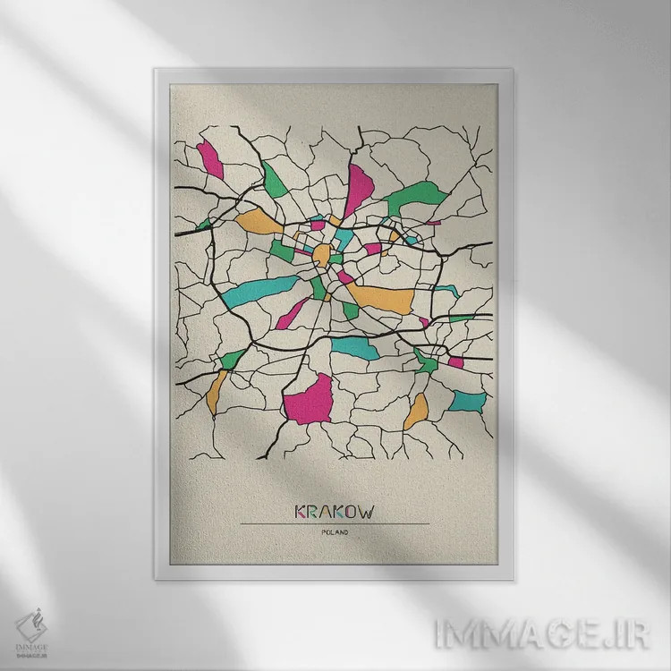 تابلو نقشهٔ کراکوف، لهستان اثر آیشه دنیز آکِرمان - نمای قابدار سفید