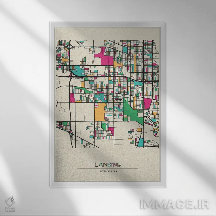 تابلو نقشهٔ لَنسینگ، میشیگان اثر آیشه دنیز آکِرمان - نمای قابدار سفید