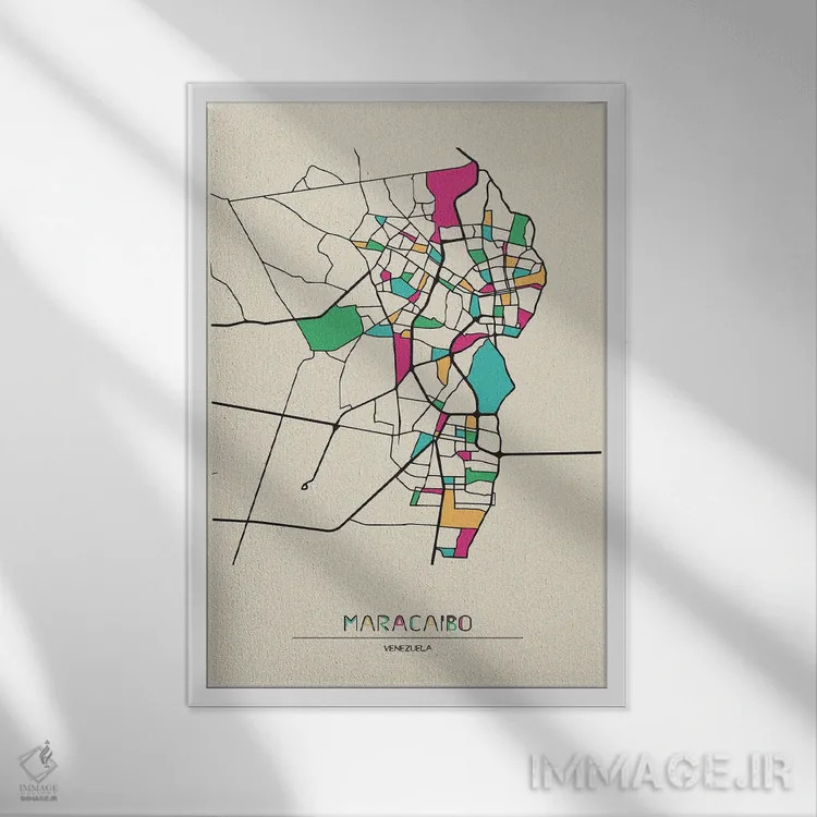 تابلو نقشهٔ ماراکایبو، ونزوئلا اثر آیشه دنیز آکِرمان - نمای قابدار سفید