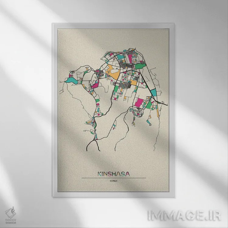 تابلو نقشهٔ کینشاسا، جمهوری دموکراتیک کنگو اثر آیشه دنیز آکِرمان - نمای قابدار سفید