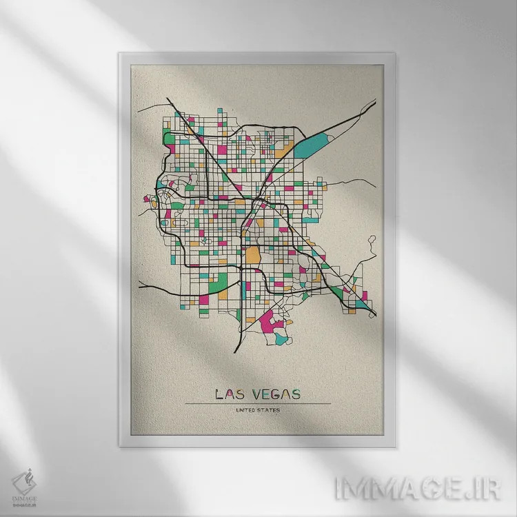 تابلو نقشهٔ لاسوگاس، نوادا اثر آیشه دنیز آکِرمان - نمای قابدار سفید