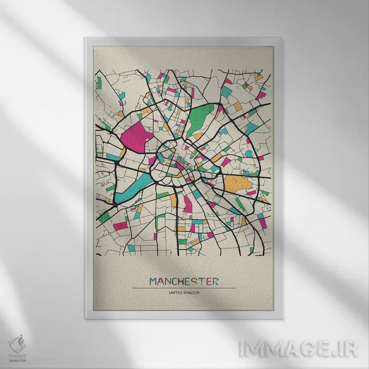 تابلو نقشهٔ منچستر، انگلستان اثر آیشه دنیز آکِرمان - نمای قابدار سفید