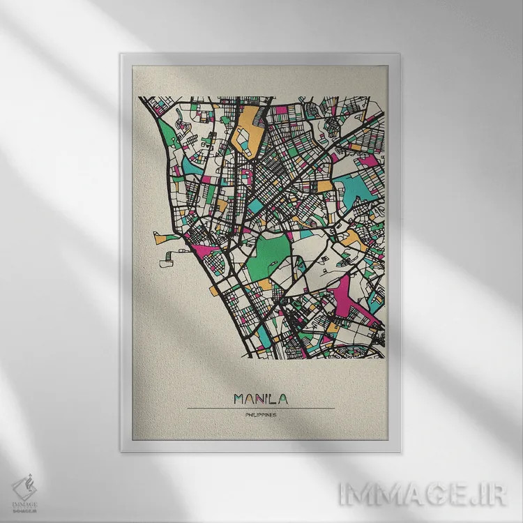 تابلو نقشهٔ مانیل، فیلیپین اثر آیشه دنیز آکِرمان - نمای قابدار سفید