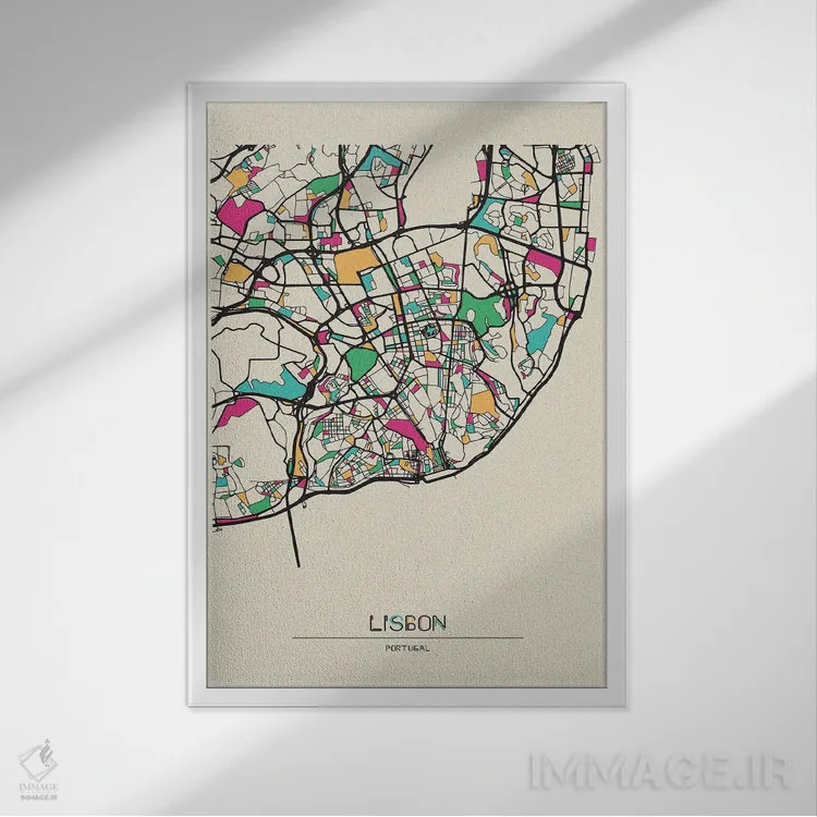 تابلو نقشهٔ لیسبون، پرتغال اثر آیشه دنیز آکِرمان - نمای قابدار سفید
