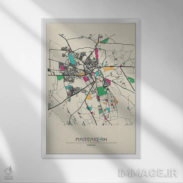 تابلو نقشهٔ مراکش، مراکش (شهر) اثر آیشه دنیز آکِرمان - نمای قابدار سفید