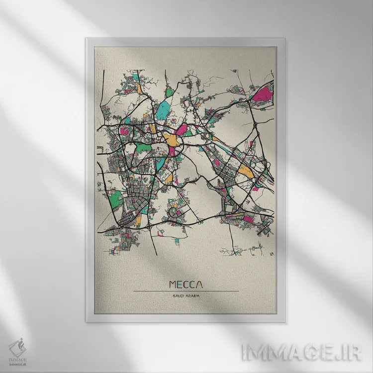 تابلو نقشهٔ مکه، عربستان سعودی اثر آیشه دنیز آکِرمان - نمای قابدار سفید