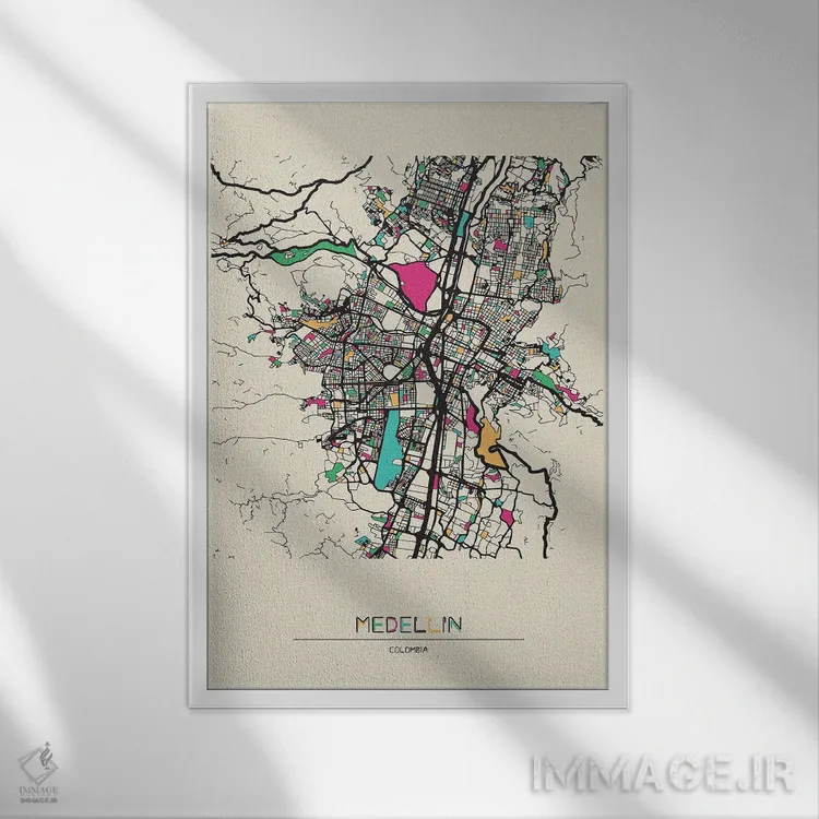 تابلو نقشهٔ مدلین، کلمبیا اثر آیشه دنیز آکِرمان - نمای قابدار سفید