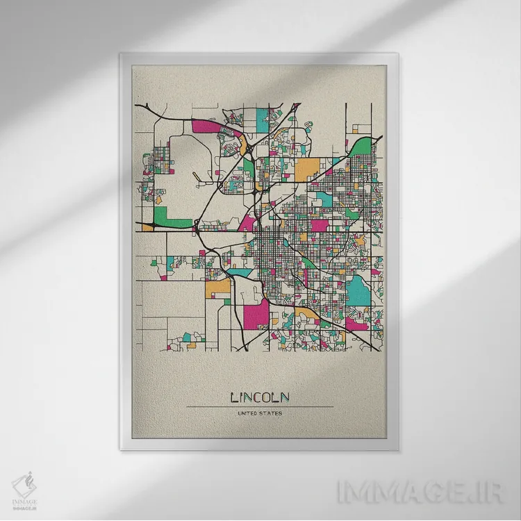 تابلو نقشهٔ لینکلن، نبراسکا اثر آیشه دنیز آکِرمان - نمای قابدار سفید