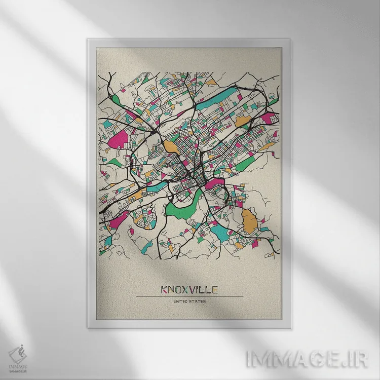 تابلو نقشهٔ ناکسویل، تنسی اثر آیشه دنیز آکِرمان - نمای قابدار سفید