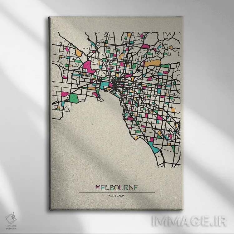 تابلو نقشهٔ ملبورن، استرالیا اثر آیشه دنیز آکِرمان - نمای روبهرو روی دیوار