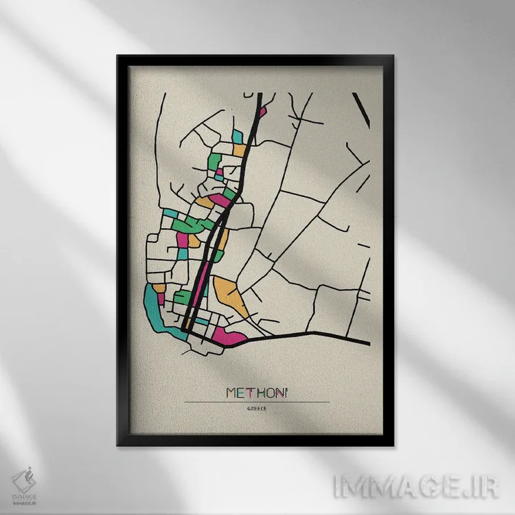 تابلو نقشهٔ متونی، یونان اثر آیشه دنیز آکِرمان - نمای قابدار مشکی