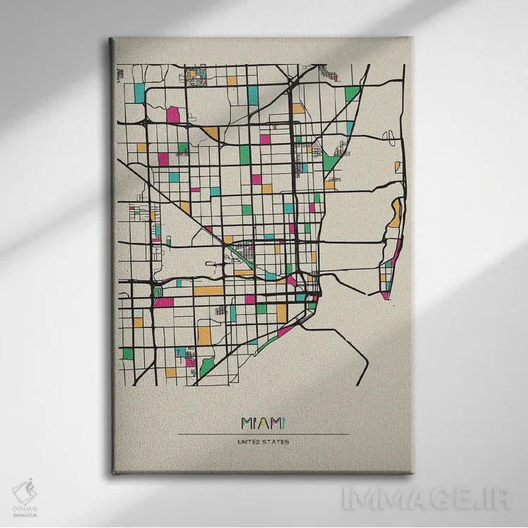 تابلو نقشهٔ میامی، فلوریدا اثر آیشه دنیز آکِرمان - نمای روبهرو روی دیوار