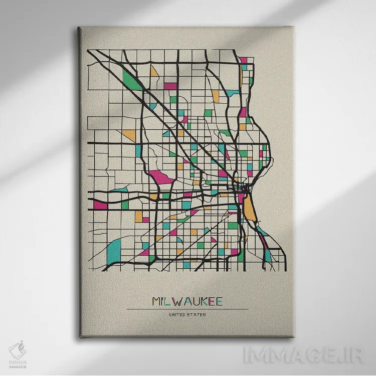 تابلو نقشهٔ میلواکی، ویسکانسین اثر آیشه دنیز آکِرمان - نمای روبهرو روی دیوار