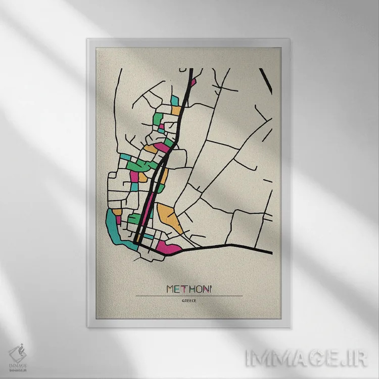 تابلو نقشهٔ متونی، یونان اثر آیشه دنیز آکِرمان - نمای قابدار سفید