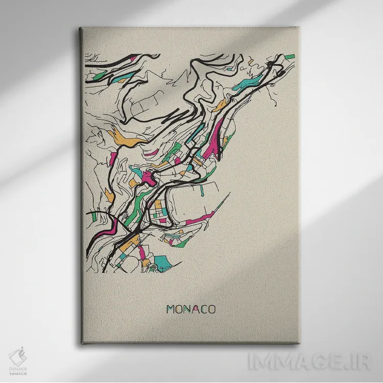 تابلو نقشهٔ موناکو اثر آیشه دنیز آکِرمان - نمای روبهرو روی دیوار