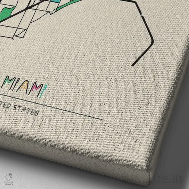 تابلو نقشهٔ میامی، فلوریدا اثر آیشه دنیز آکِرمان - نمای نزدیک بافت بوم