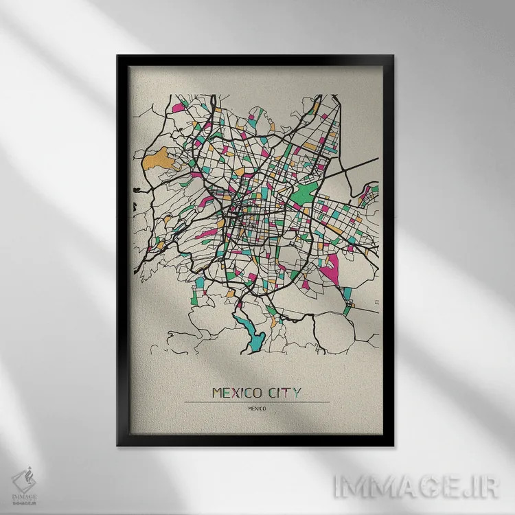 تابلو نقشهٔ مکزیکوسیتی اثر آیشه دنیز آکِرمان - نمای قابدار مشکی