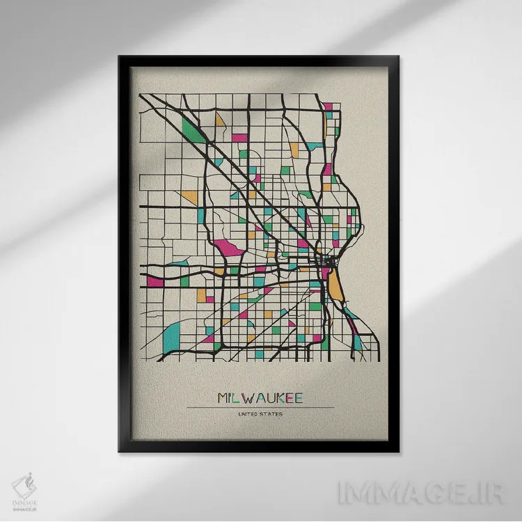 تابلو نقشهٔ میلواکی، ویسکانسین اثر آیشه دنیز آکِرمان - نمای قابدار مشکی