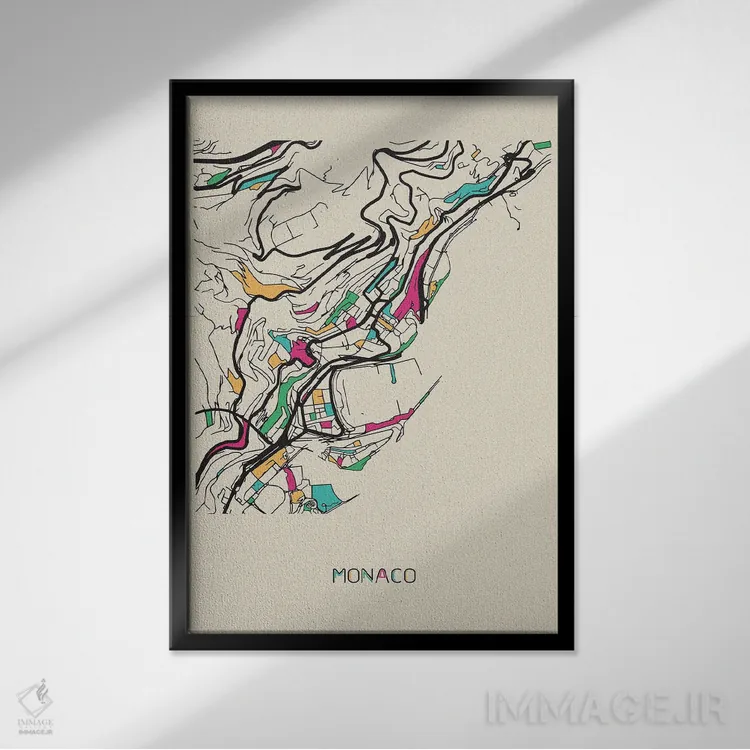 تابلو نقشهٔ موناکو اثر آیشه دنیز آکِرمان - نمای قابدار مشکی