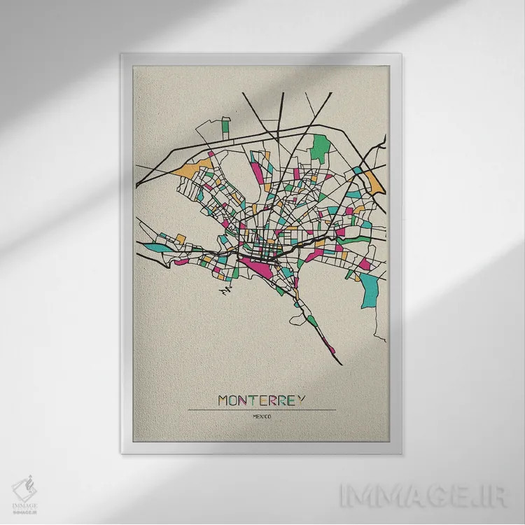 تابلو نقشهٔ مونتری، مکزیک اثر آیشه دنیز آکِرمان - نمای قابدار سفید