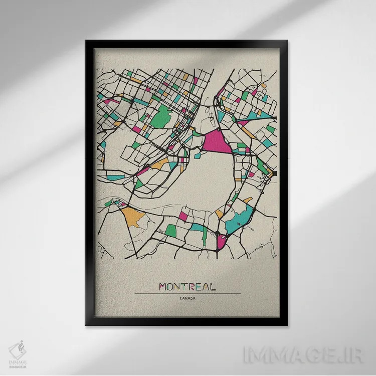 تابلو نقشهٔ مونترال، کانادا اثر آیشه دنیز آکِرمان - نمای قابدار مشکی