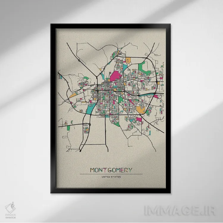 تابلو نقشهٔ مونتگومری، آلاباما اثر آیشه دنیز آکِرمان - نمای قابدار مشکی