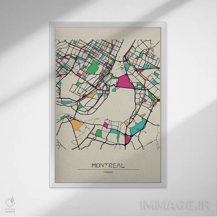 تابلو نقشهٔ مونترال، کانادا اثر آیشه دنیز آکِرمان - نمای قابدار سفید