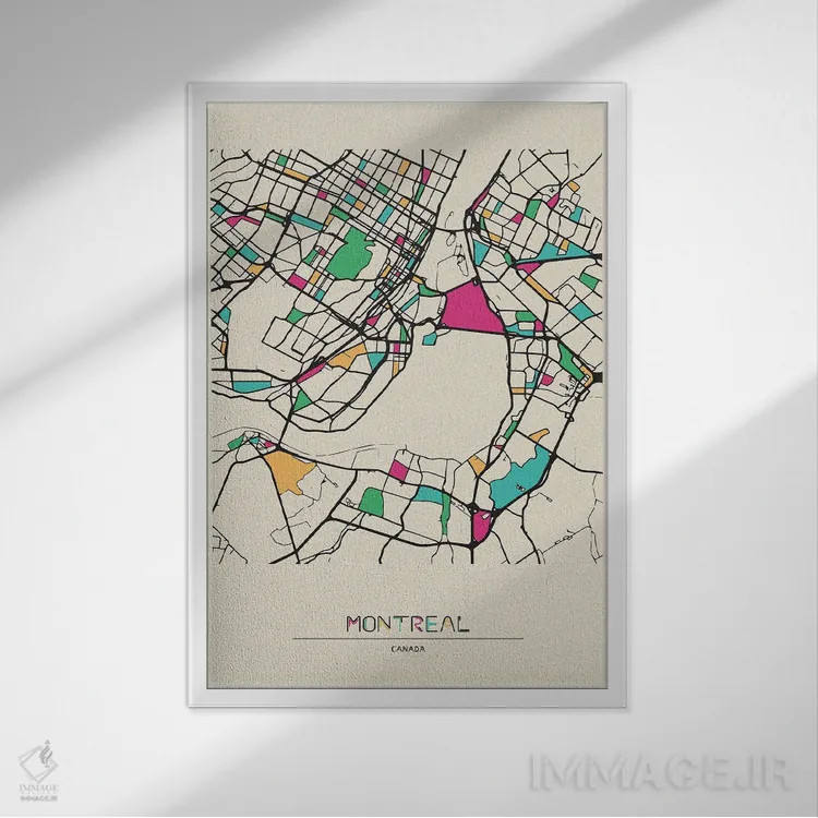 تابلو نقشهٔ مونترال، کانادا اثر آیشه دنیز آکِرمان - نمای قابدار سفید