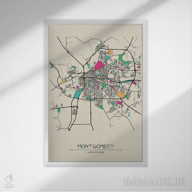 تابلو نقشهٔ مونتگومری، آلاباما اثر آیشه دنیز آکِرمان - نمای قابدار سفید