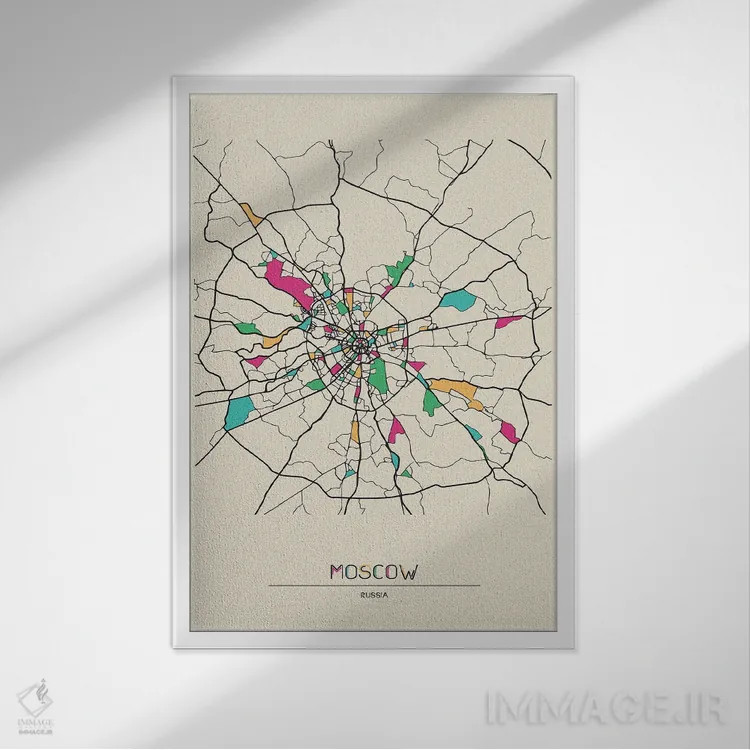 تابلو نقشهٔ مسکو، روسیه اثر آیشه دنیز آکِرمان - نمای قابدار سفید