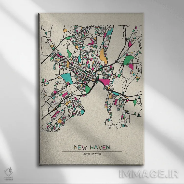 تابلو نقشهٔ نیوهِیون، کنتیکت اثر آیشه دنیز آکِرمان - نمای روبهرو روی دیوار