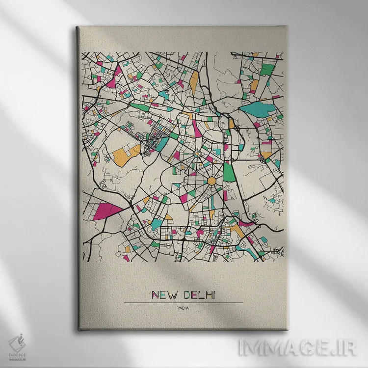 تابلو نقشهٔ دهلی نو، هند اثر آیشه دنیز آکِرمان - نمای روبهرو روی دیوار