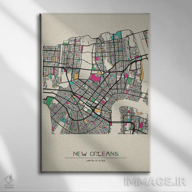 تابلو نقشهٔ نیواورلئان، لوئیزیانا اثر آیشه دنیز آکِرمان - نمای روبهرو روی دیوار