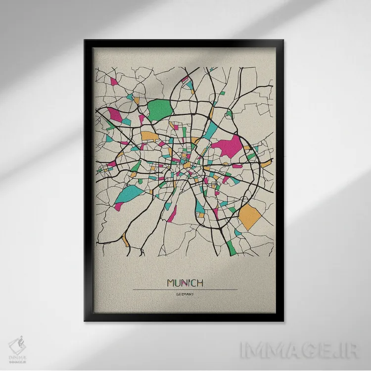 تابلو نقشهٔ مونیخ، آلمان اثر آیشه دنیز آکِرمان - نمای قابدار مشکی