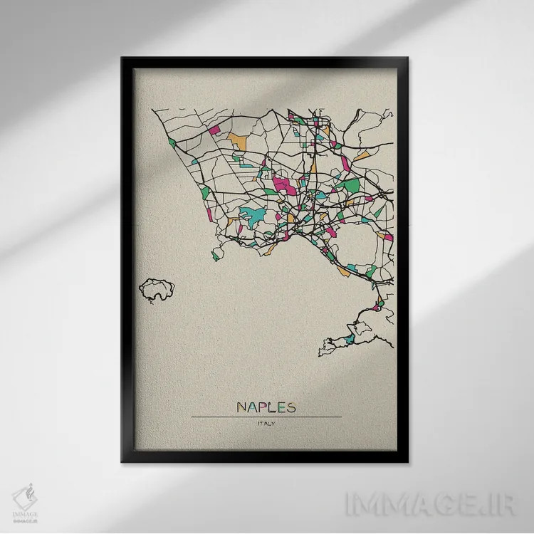 تابلو نقشهٔ ناپل، ایتالیا اثر آیشه دنیز آکِرمان - نمای قابدار مشکی