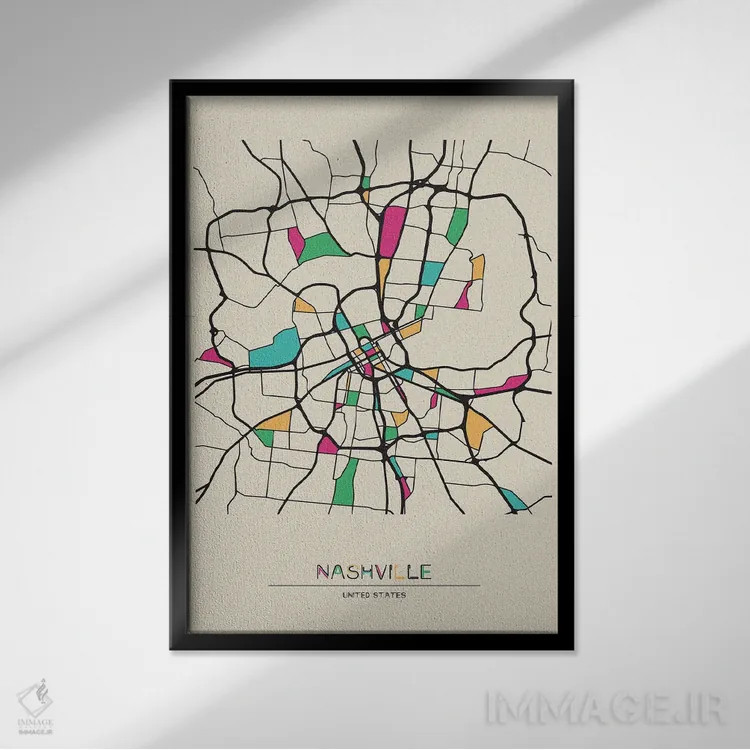 تابلو نقشهٔ نشویل، تنسی اثر آیشه دنیز آکِرمان - نمای قابدار مشکی