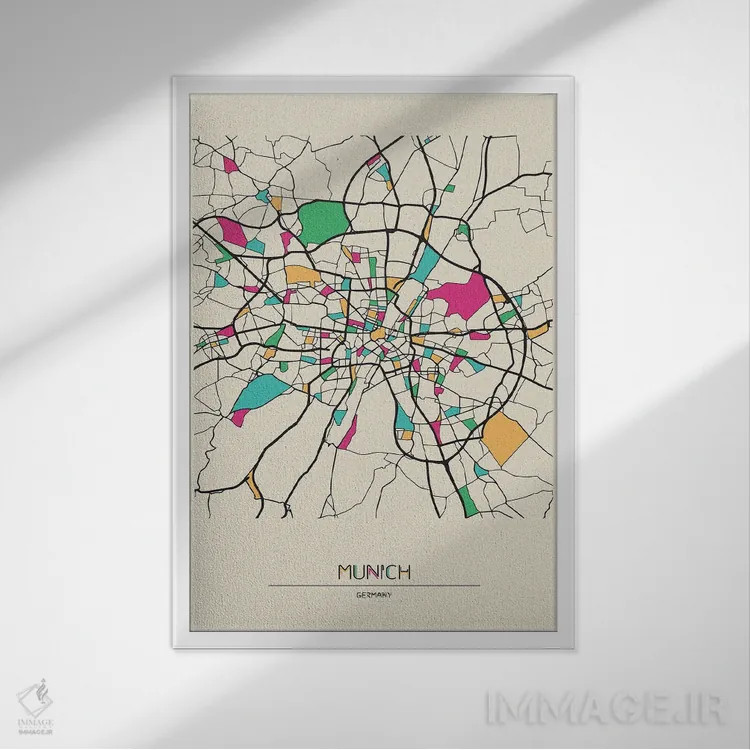 تابلو نقشهٔ مونیخ، آلمان اثر آیشه دنیز آکِرمان - نمای قابدار سفید