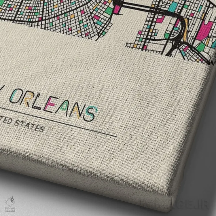 تابلو نقشهٔ نیواورلئان، لوئیزیانا اثر آیشه دنیز آکِرمان - نمای نزدیک بافت بوم