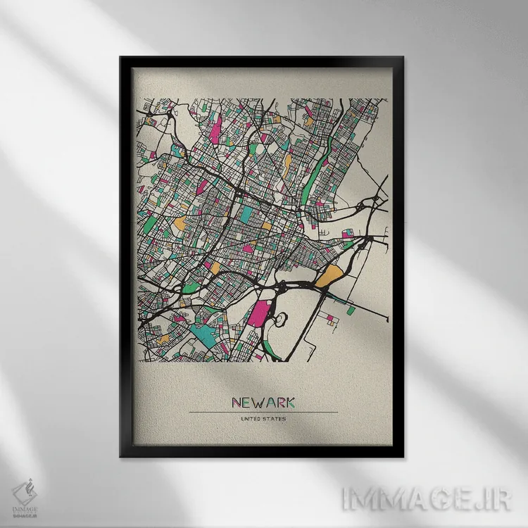 تابلو نقشهٔ نیوآرک، نیوجرسی اثر آیشه دنیز آکِرمان - نمای قابدار مشکی