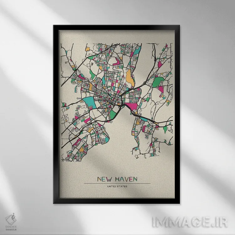 تابلو نقشهٔ نیوهِیون، کنتیکت اثر آیشه دنیز آکِرمان - نمای قابدار مشکی