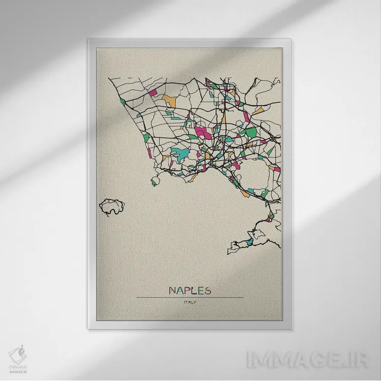 تابلو نقشهٔ ناپل، ایتالیا اثر آیشه دنیز آکِرمان - نمای قابدار سفید