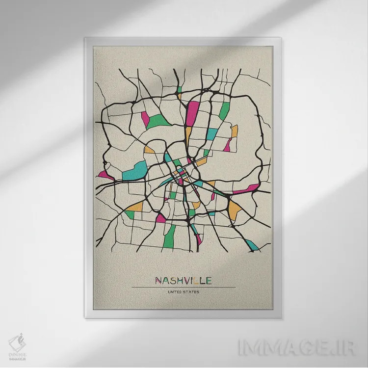 تابلو نقشهٔ نشویل، تنسی اثر آیشه دنیز آکِرمان - نمای قابدار سفید