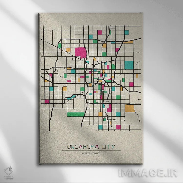 تابلو نقشهٔ شهر اوکلاهاما، آمریکا اثر آیشه دنیز آکِرمان - نمای روبهرو روی دیوار